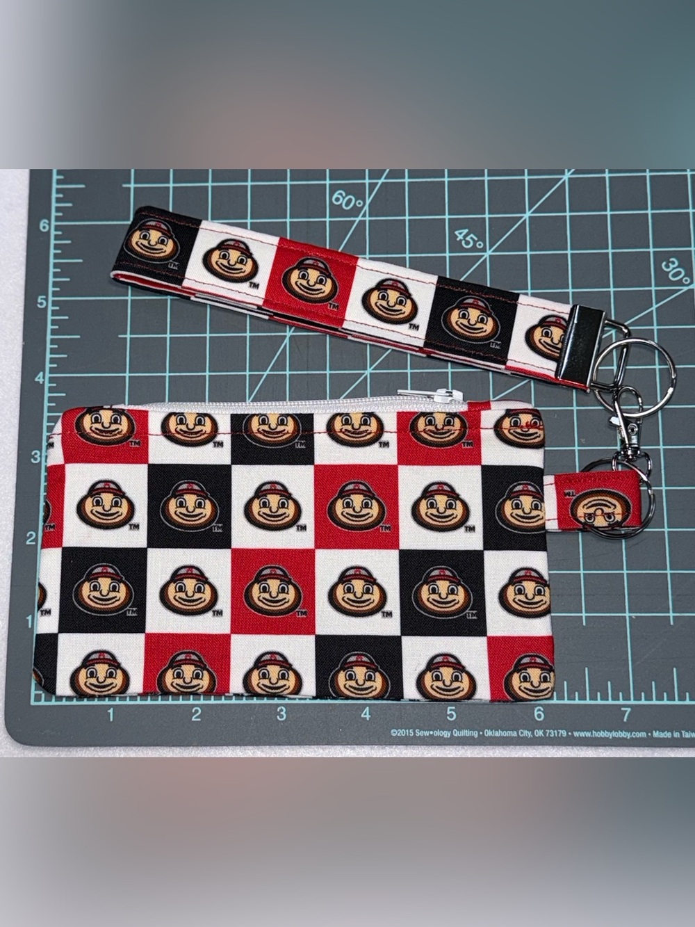 Ohio State Red Black White Checkered Coin Purse Wristlet Keychain